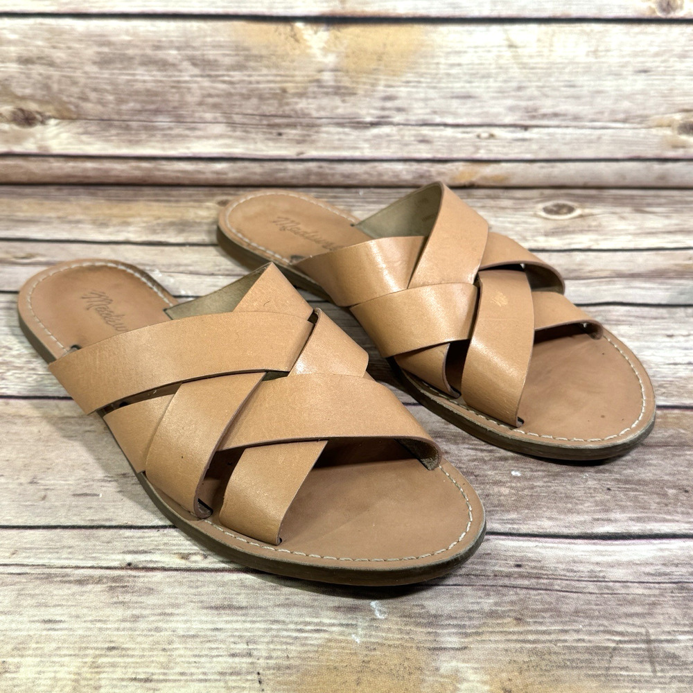 Madewell The Boardwalk Womens Tan Brown Woven Criss Cross Strap Slide Sandals 8